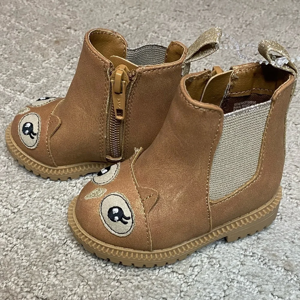 NEW Baby Owl Vegan Leather Chelsea Boots Size 3 Tan Side Zip